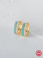 Shein - 1pair European And American Fashion Simple Personality Double-Row Mixed-Color Diamond Inlaid Silver Hoop Earrings