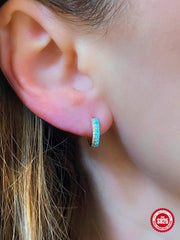 Shein - 1pair European And American Fashion Simple Personality Double-Row Mixed-Color Diamond Inlaid Silver Hoop Earrings