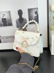Shein - Argyle Princess Faux Pearl & Rhinestone Pearl Chain & Decor Mini Square Bag Flower Embroidery Faux Pearl Decor Fashionable For Party, Wedding, Prom And Dinner, Lipsticks, Women'S Pearl Bag
