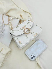 Shein - Argyle Princess Faux Pearl & Rhinestone Pearl Chain & Decor Mini Square Bag Flower Embroidery Faux Pearl Decor Fashionable For Party, Wedding, Prom And Dinner, Lipsticks, Women'S Pearl Bag