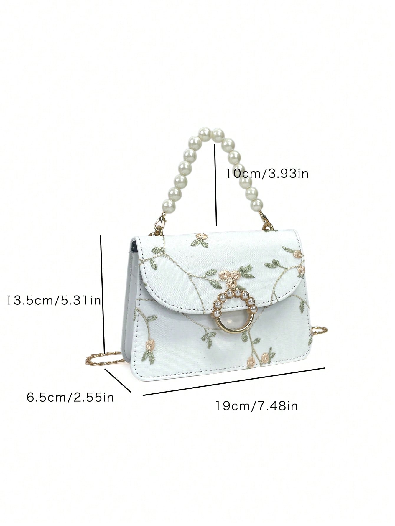 Shein - Argyle Princess Faux Pearl & Rhinestone Pearl Chain & Decor Mini Square Bag Flower Embroidery Faux Pearl Decor Fashionable For Party, Wedding, Prom And Dinner, Lipsticks, Women'S Pearl Bag