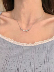 Shein - Rhinestone Flower Charm Necklace