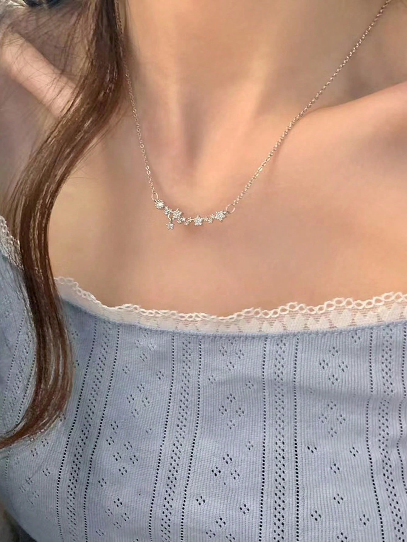 Shein - Rhinestone Flower Charm Necklace