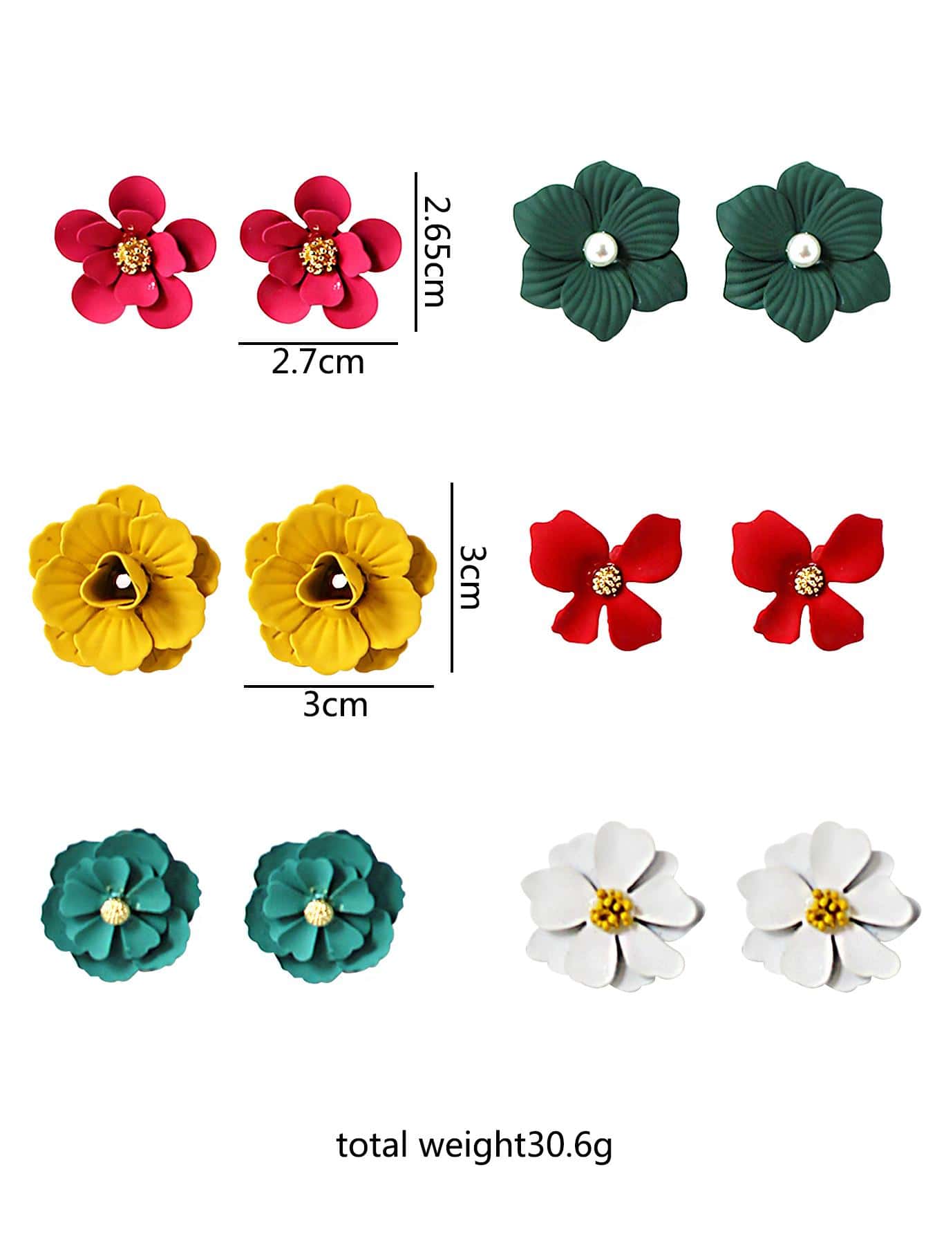 Shein - 6pairs/set Flower Decor Stud Earrings