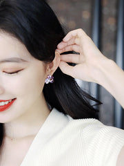 Shein - French-Style Purple Flower Earrings With Multiple Elements, Korean And Japanese Style, Exquisite And Charming Ear Studs