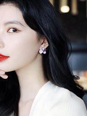 Shein - French-Style Purple Flower Earrings With Multiple Elements, Korean And Japanese Style, Exquisite And Charming Ear Studs