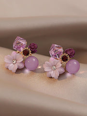 Shein - French-Style Purple Flower Earrings With Multiple Elements, Korean And Japanese Style, Exquisite And Charming Ear Studs