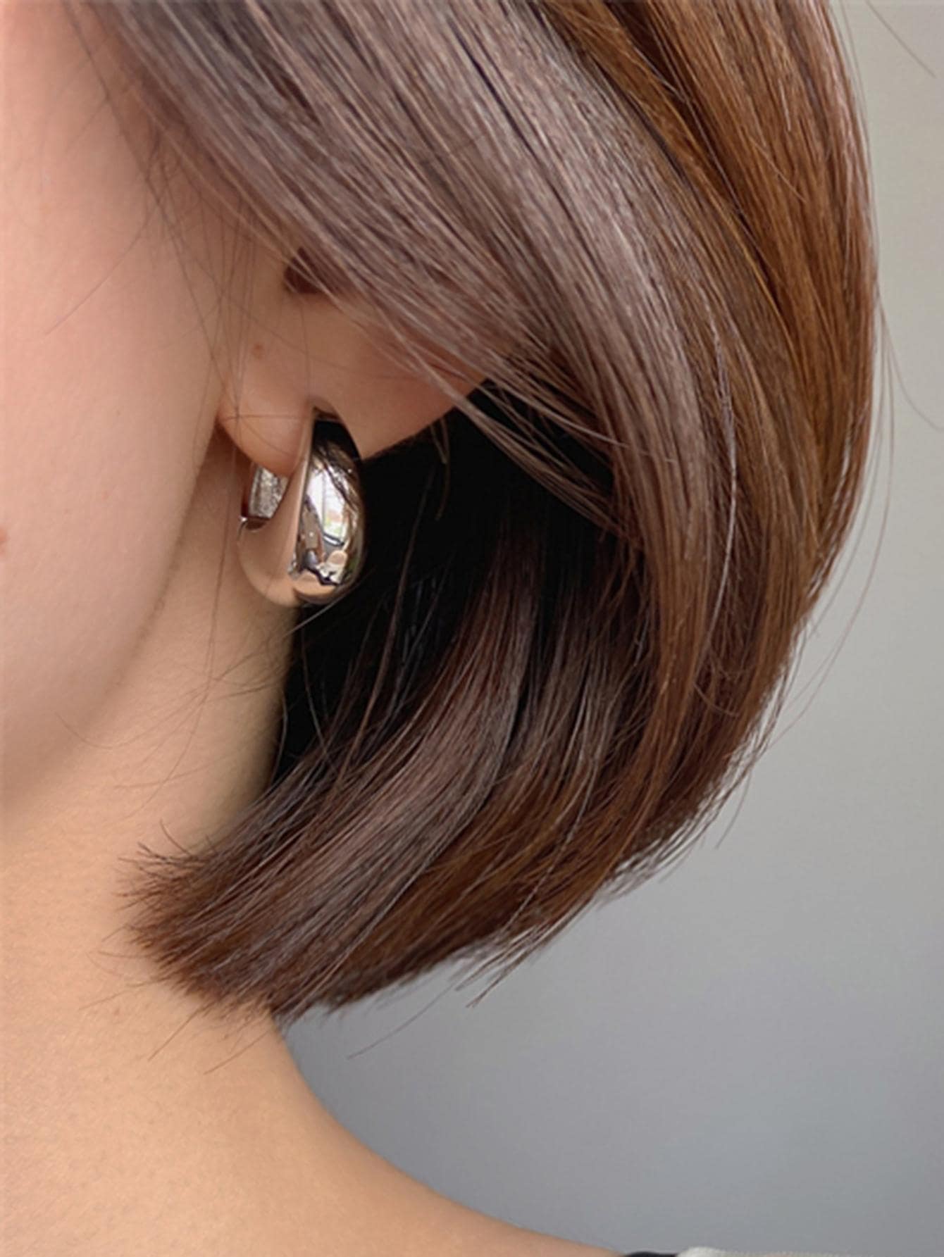 Shein - 1pc Minimalist Hoop Earrings Copper Jewelry