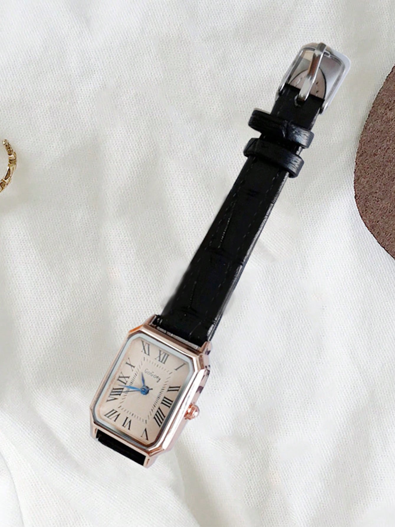 Shein - Minimalist Rectangular Faux Leather Strap Watch