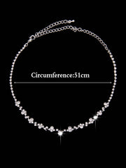 Shein - Luxury Glass Rhinestone Decor Chain Necklace For Women For Daily Life