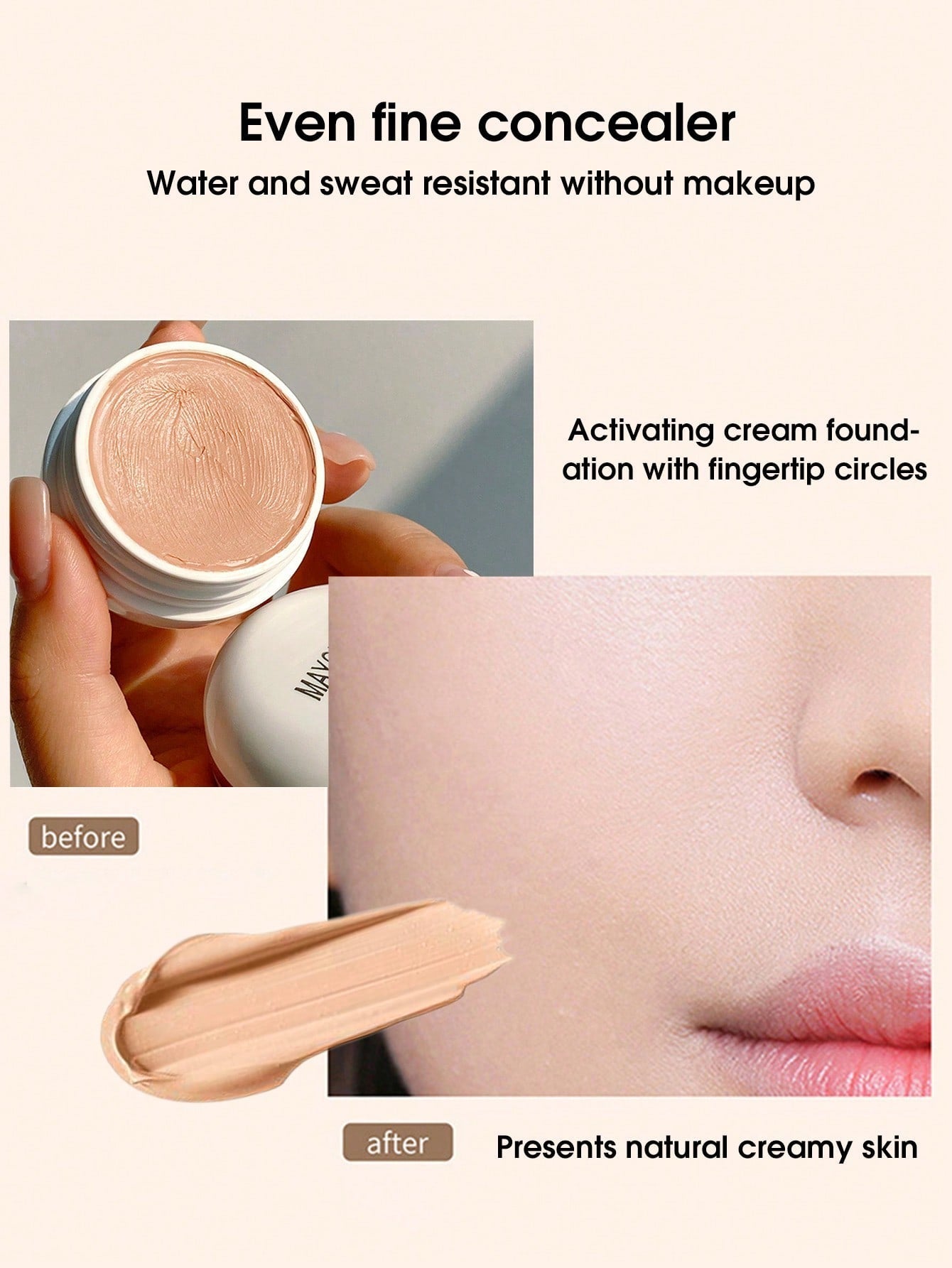 Shein - Long-Wearing Waterproof Cream Concealer, Presents Natural Creamy Skin Freckles Cover Concealer