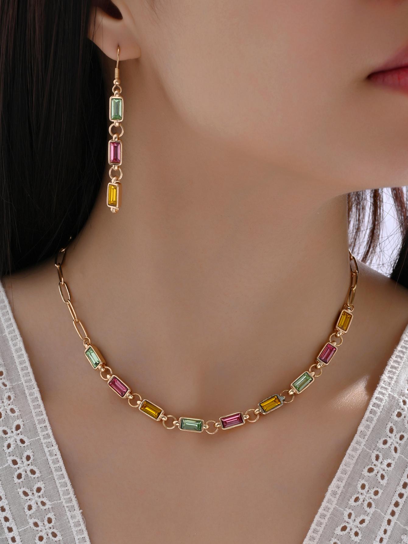 Shein - 3Pcs/Set Exquisite Rhinestone Decor Jewelry Set For Women For Party