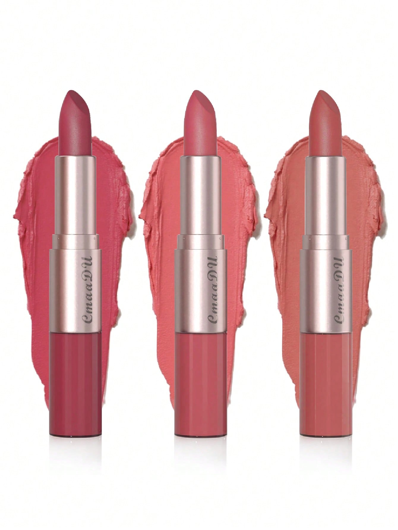 Shein - Long-Lasting Lip Gloss, 3Pcs Double-Ended Matte Waterproof Lipstick Lip Makeup Set