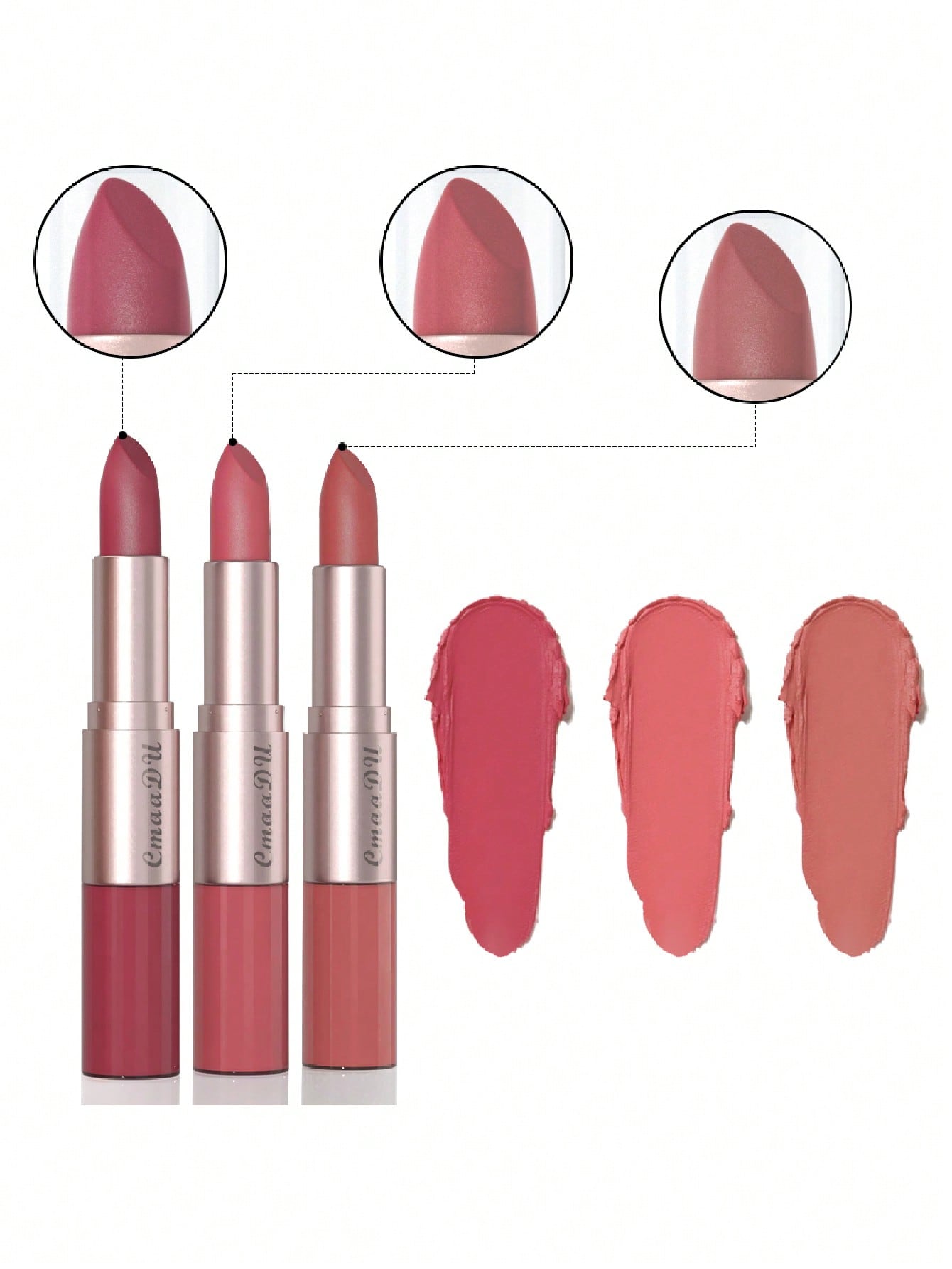 Shein - Long-Lasting Lip Gloss, 3Pcs Double-Ended Matte Waterproof Lipstick Lip Makeup Set
