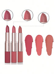 Shein - Long-Lasting Lip Gloss, 3Pcs Double-Ended Matte Waterproof Lipstick Lip Makeup Set