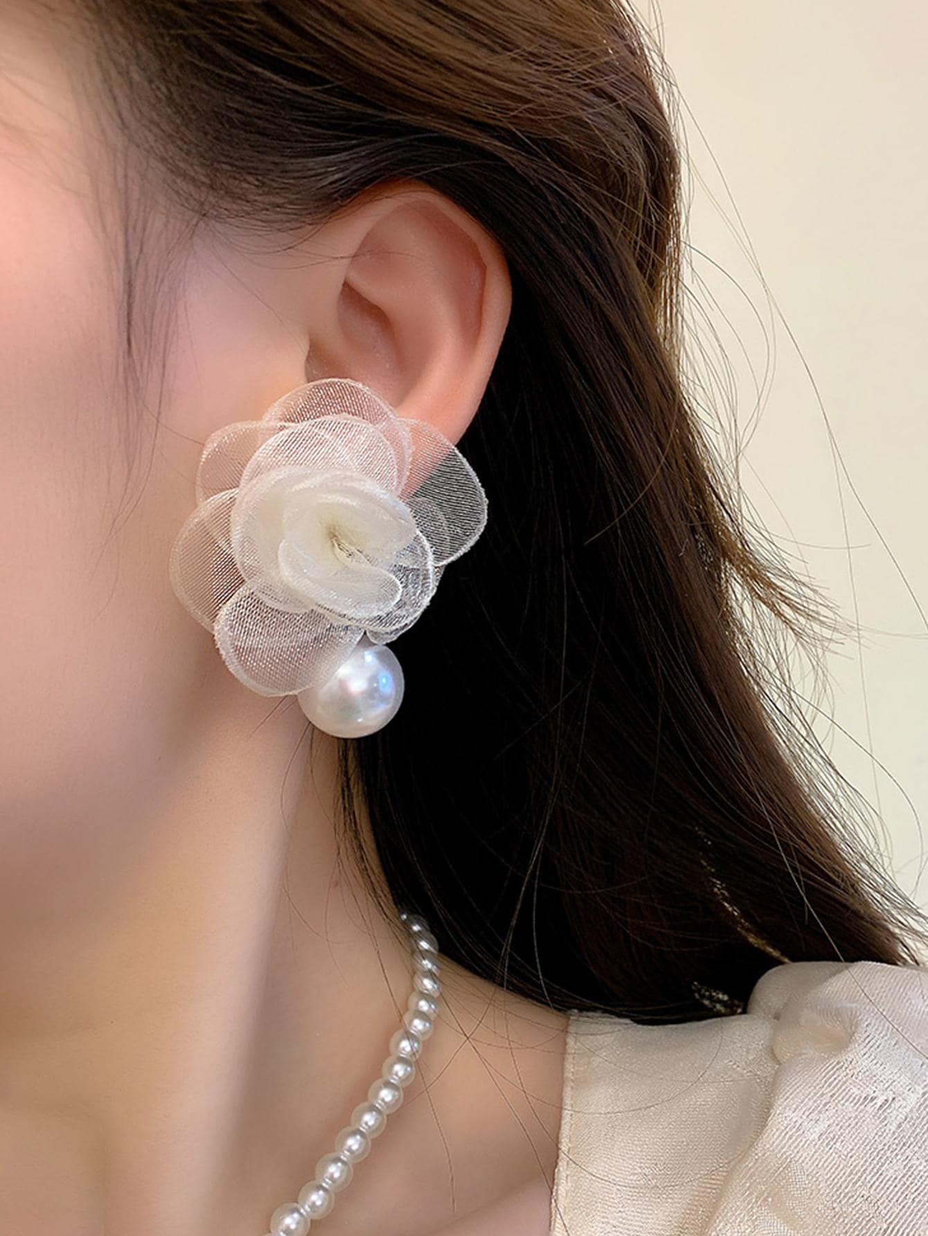 Shein - Flower & Faux Pearl  Decor Drop Earrings