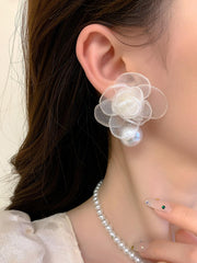 Shein - Flower & Faux Pearl  Decor Drop Earrings