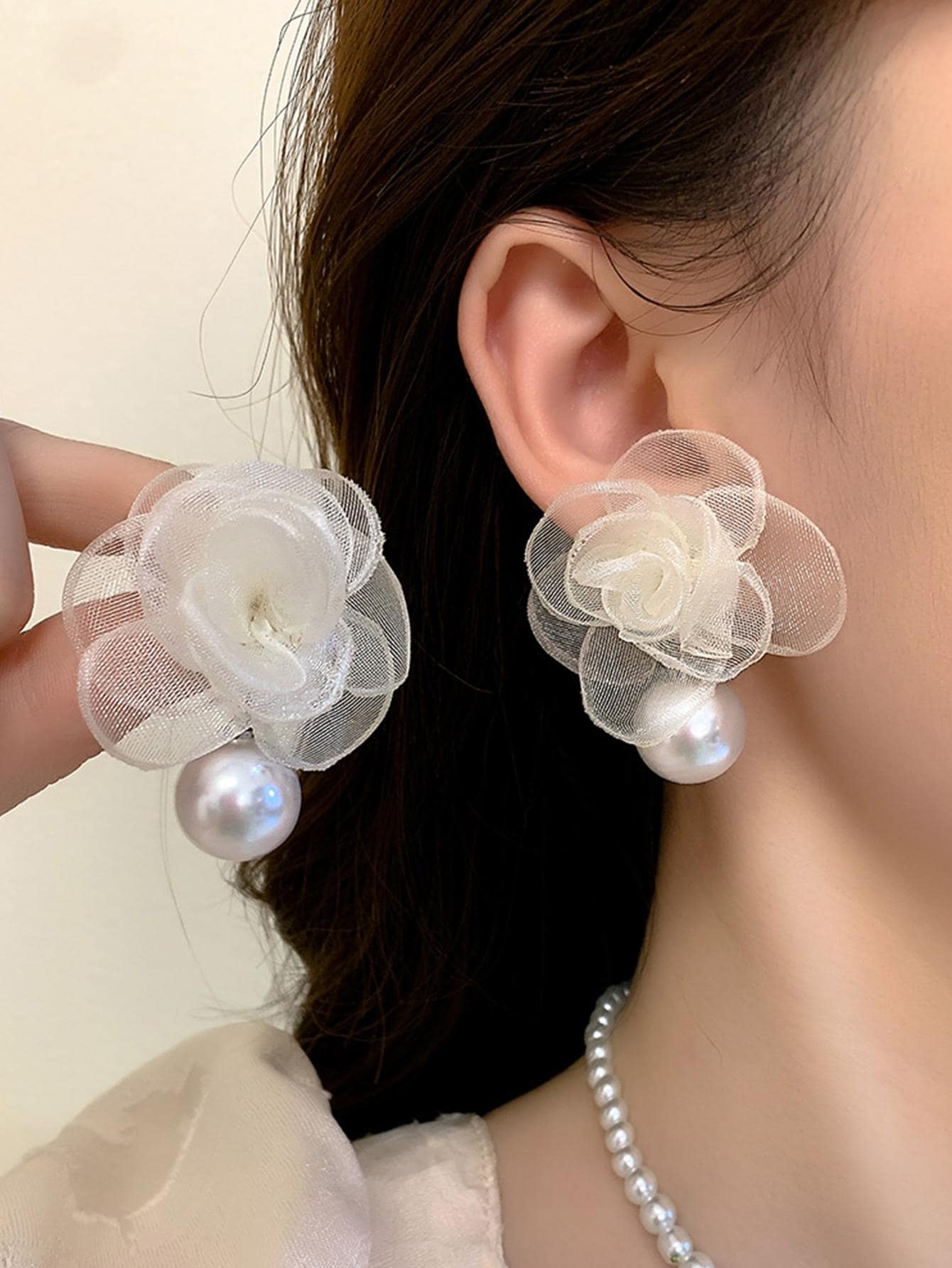 Shein - Flower & Faux Pearl  Decor Drop Earrings