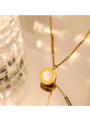 Shein - 1pc Fashionable Stainless Steel Roman Numerals Detail Round Charm Necklace For Women For Daily Decoration