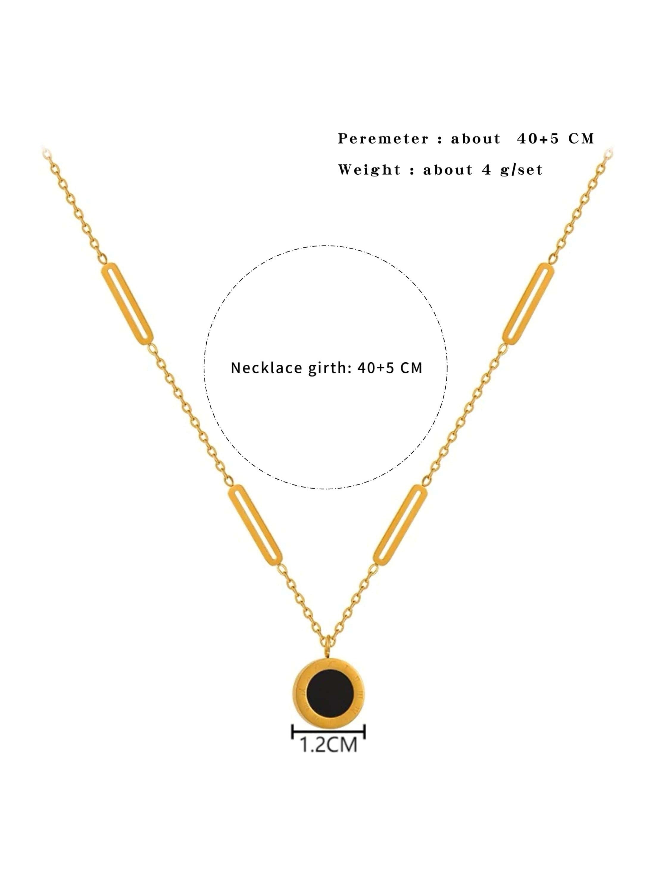 Shein - 1pc Fashionable Stainless Steel Roman Numerals Detail Round Charm Necklace For Women For Daily Decoration