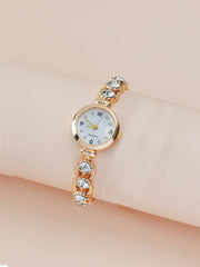Shein - Rhinestone Decor Round Pointer Quartz Watch