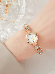 Shein - Rhinestone Decor Round Pointer Quartz Watch