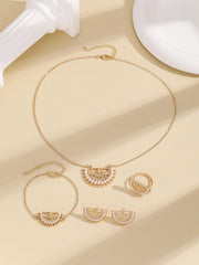 Shein - Fashionable Zinc Alloy Faux Pearl & Hollow Out Necklace, Earrings, Ring And Bracelet Set, In Gold