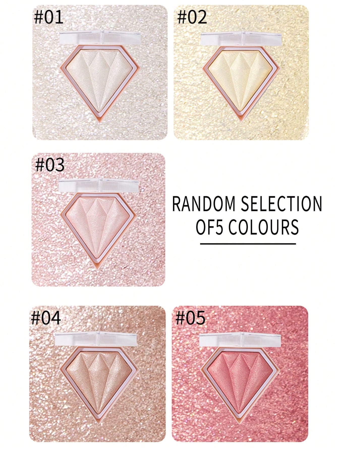 Shein - Diamond Shaped Powder Highlighter, 1Pc Long-Wearing Brightening Highlighter Contour Makeup Palette Brighten Natural Contouring - Pink