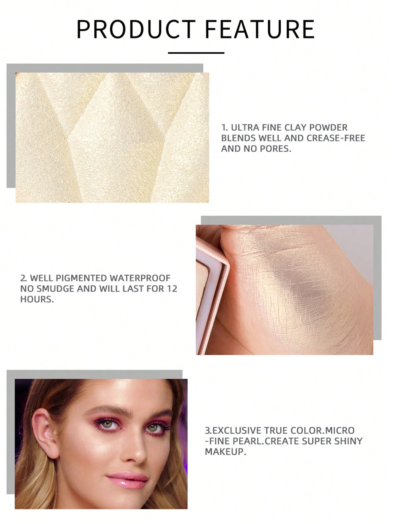 Shein - Diamond Shaped Powder Highlighter, 1Pc Long-Wearing Brightening Highlighter Contour Makeup Palette Brighten Natural Contouring - Pink
