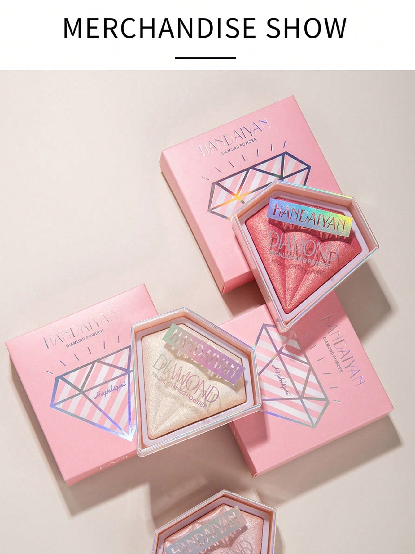 Shein - Diamond Shaped Powder Highlighter, 1Pc Long-Wearing Brightening Highlighter Contour Makeup Palette Brighten Natural Contouring - Pink