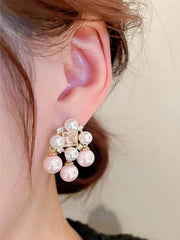 Shein - Glamorous Zinc Alloy Cubic Zirconia & Faux Pearl Decor Stud Earrings For Women For Daily Decoration
