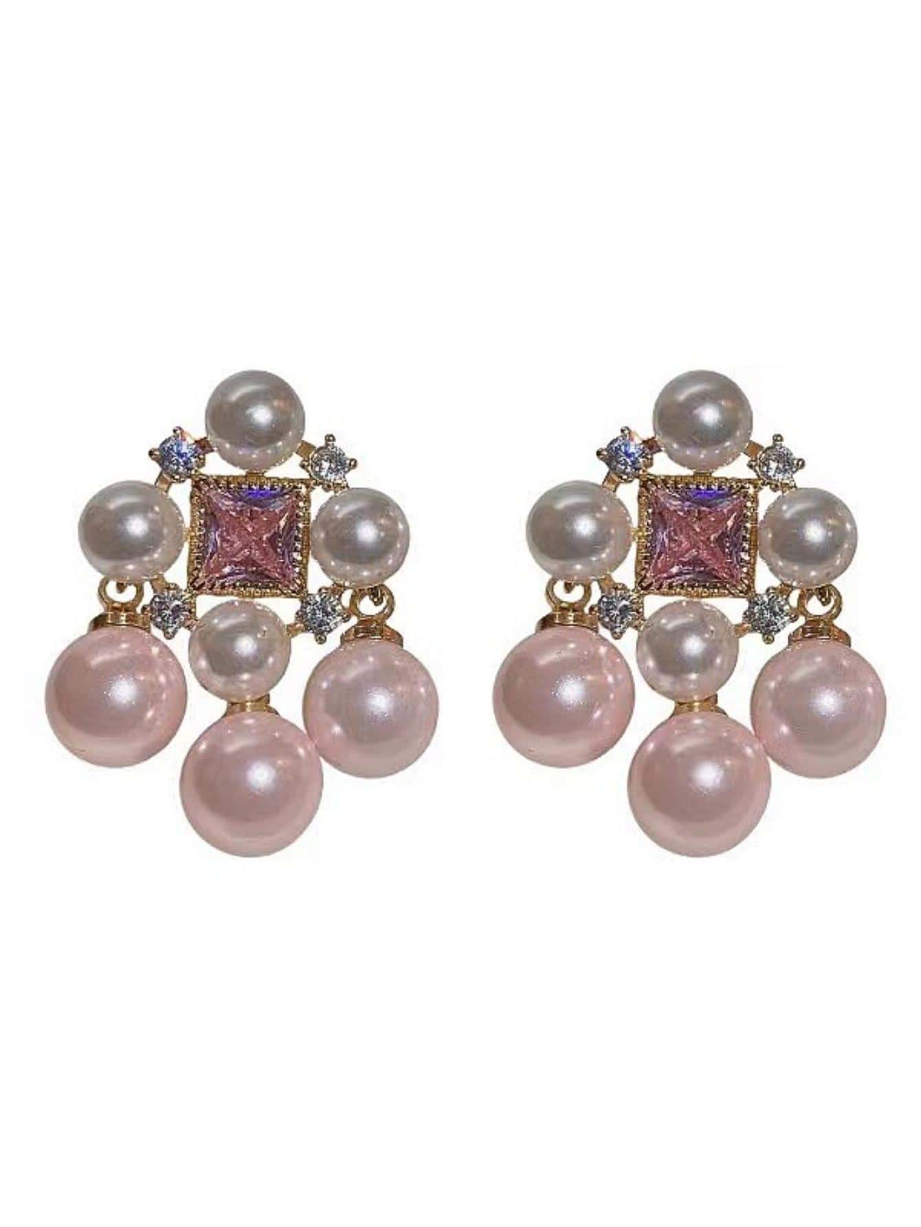 Shein - Glamorous Zinc Alloy Cubic Zirconia & Faux Pearl Decor Stud Earrings For Women For Daily Decoration