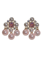 Shein - Glamorous Zinc Alloy Cubic Zirconia & Faux Pearl Decor Stud Earrings For Women For Daily Decoration