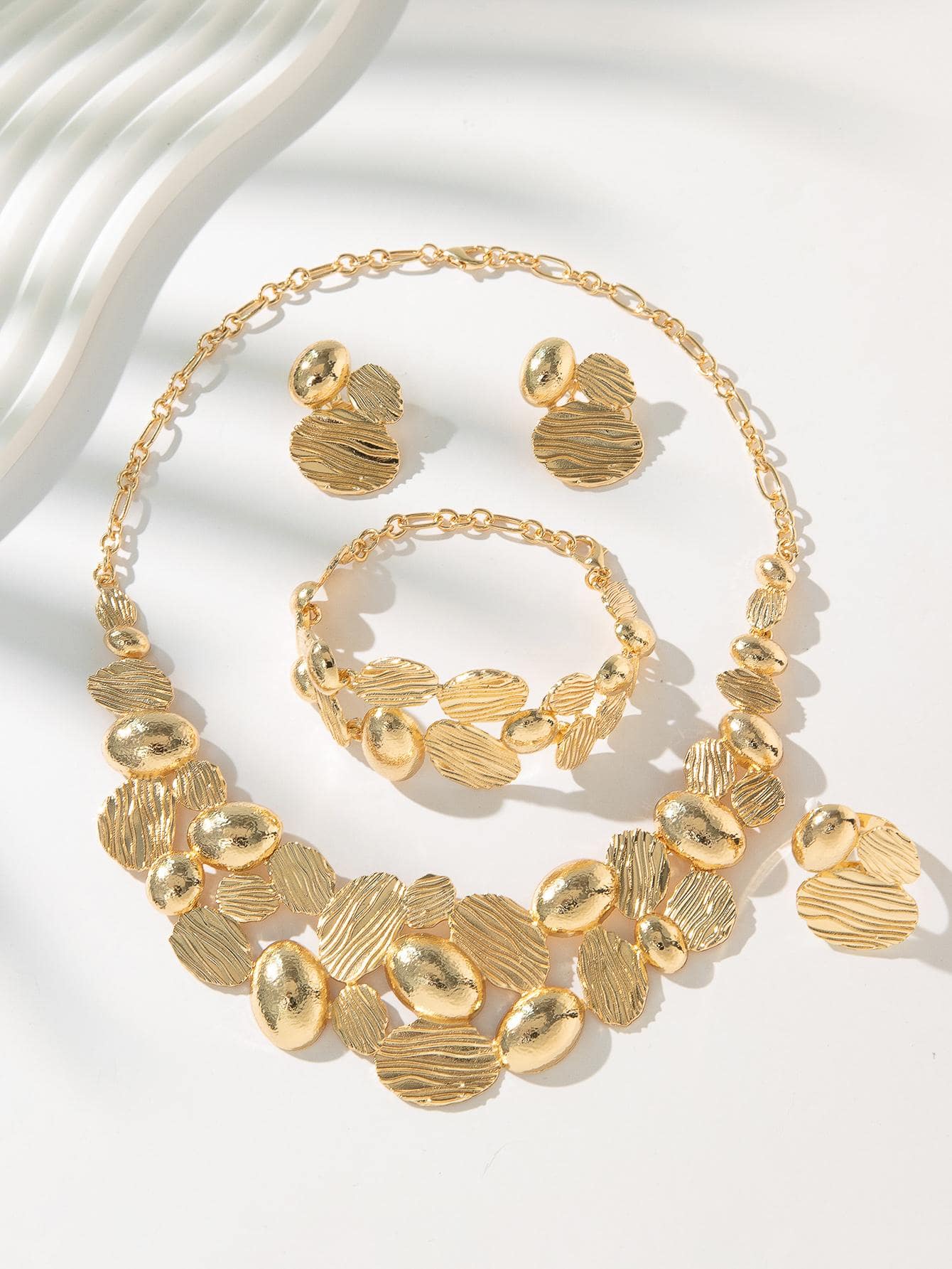 Shein - 5Pcs/Set Glamorous Textured Oval Decor Jewelry Set For Women For Party