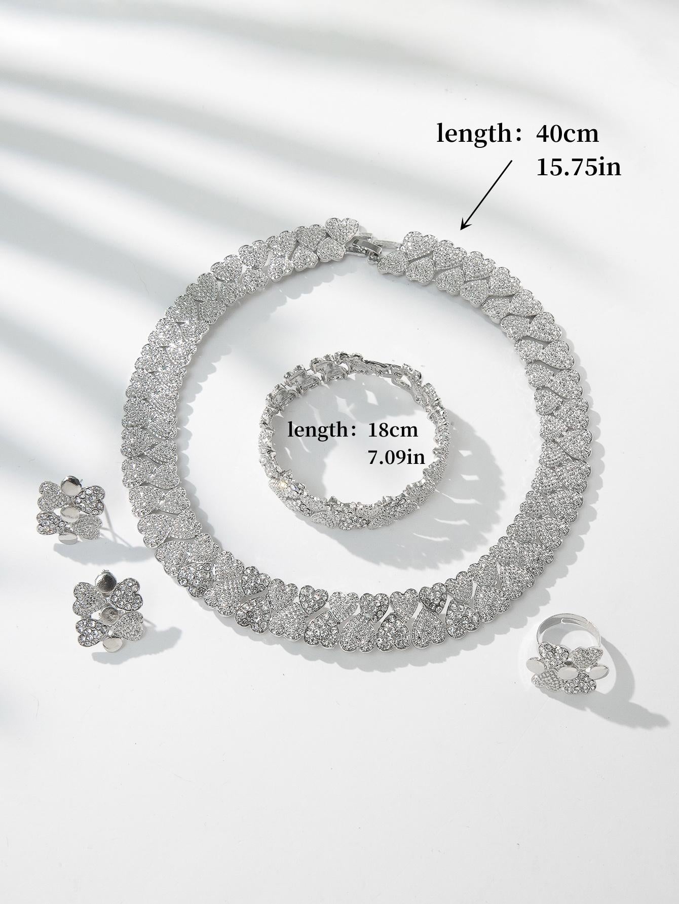 Shein - 5Pcs Rhinestone Heart Decor Jewelry Set