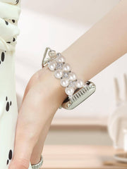 Shein - 1pc Classic Fashionable Adjustable Faux Pearls Bracelet Apple Watch Band, Professional Compatible With Latest Apple Watch Ultra 2/1,se 9/8/7/6/5/4/3/2/1, Size 38/40/41/42/44/45/49mm, Size Can Be Adjusted Freely, Waterproof & Wear Resistant