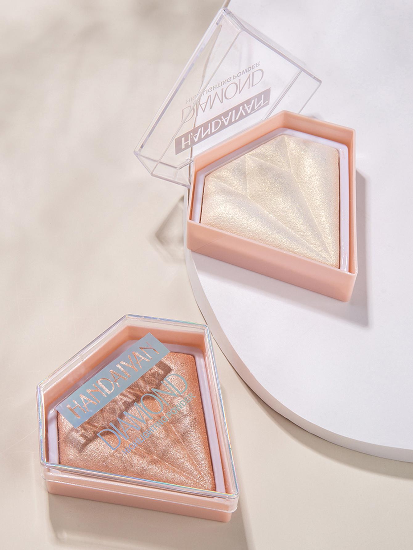 Shein - Diamond Shaped Powder Highlighter, 1Pc Long-Wearing Brightening Highlighter Contour Makeup Palette Brighten Natural Contouring - White