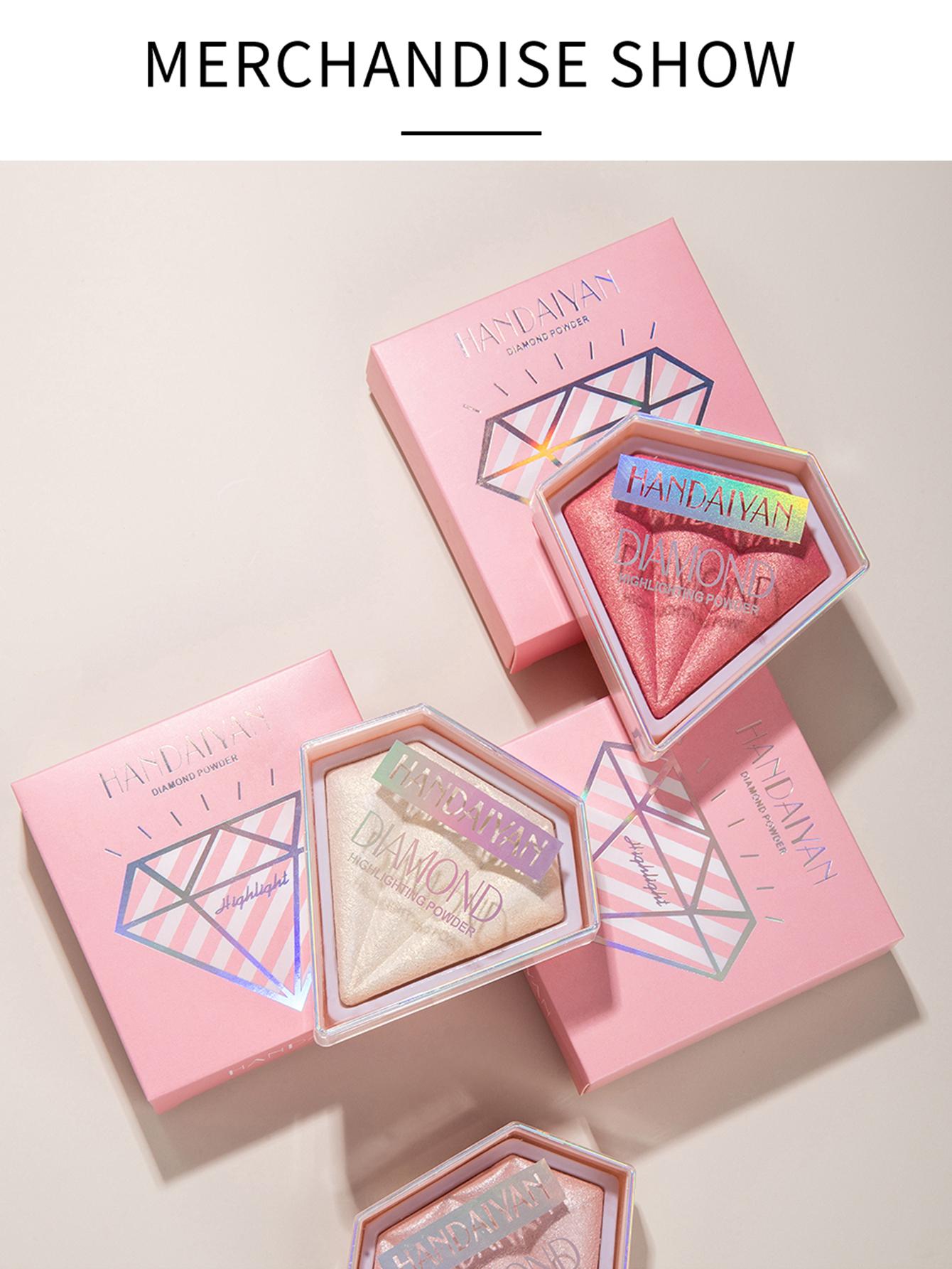 Shein - Diamond Shaped Powder Highlighter, 1Pc Long-Wearing Brightening Highlighter Contour Makeup Palette Brighten Natural Contouring - White