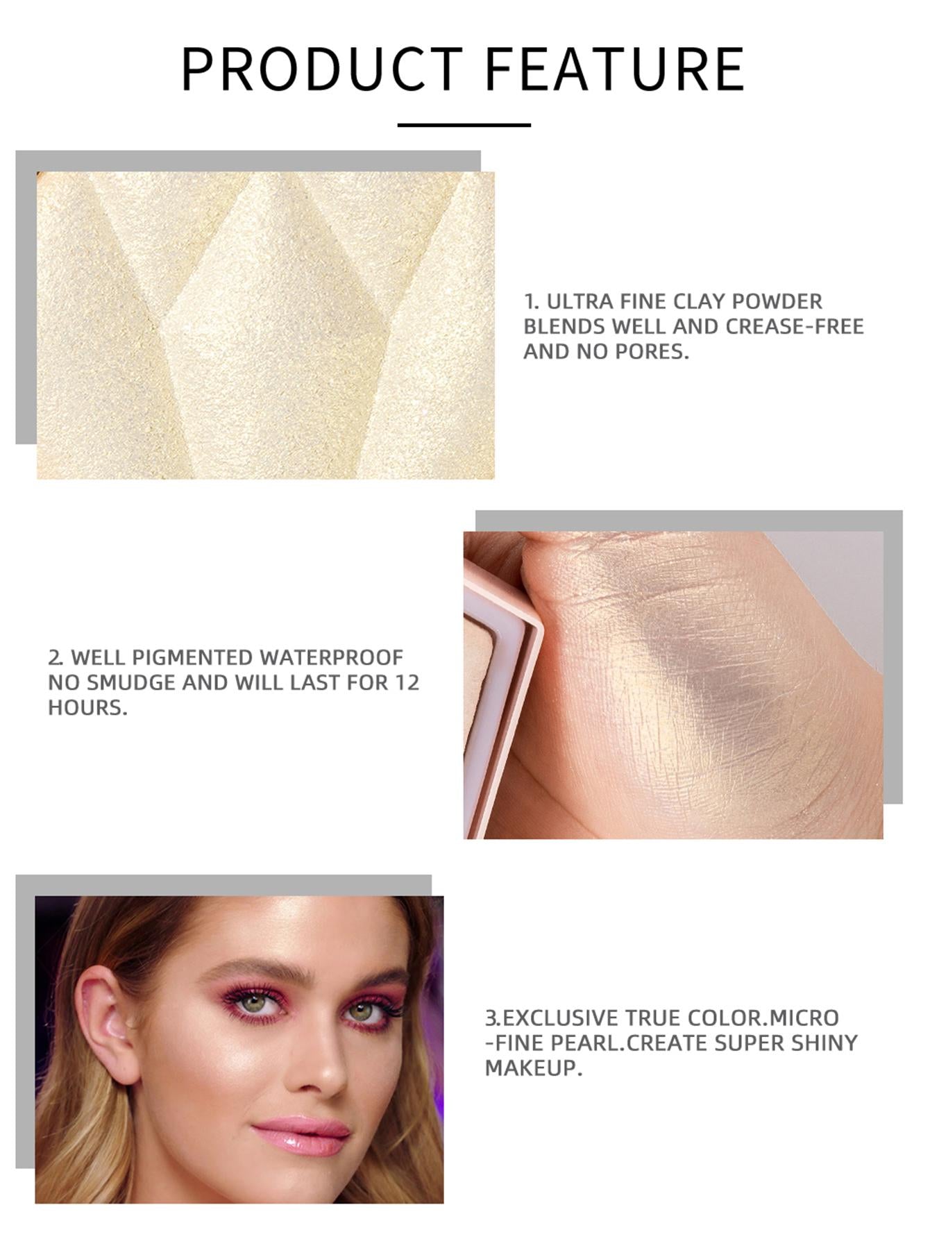Shein - Diamond Shaped Powder Highlighter, 1Pc Long-Wearing Brightening Highlighter Contour Makeup Palette Brighten Natural Contouring - White