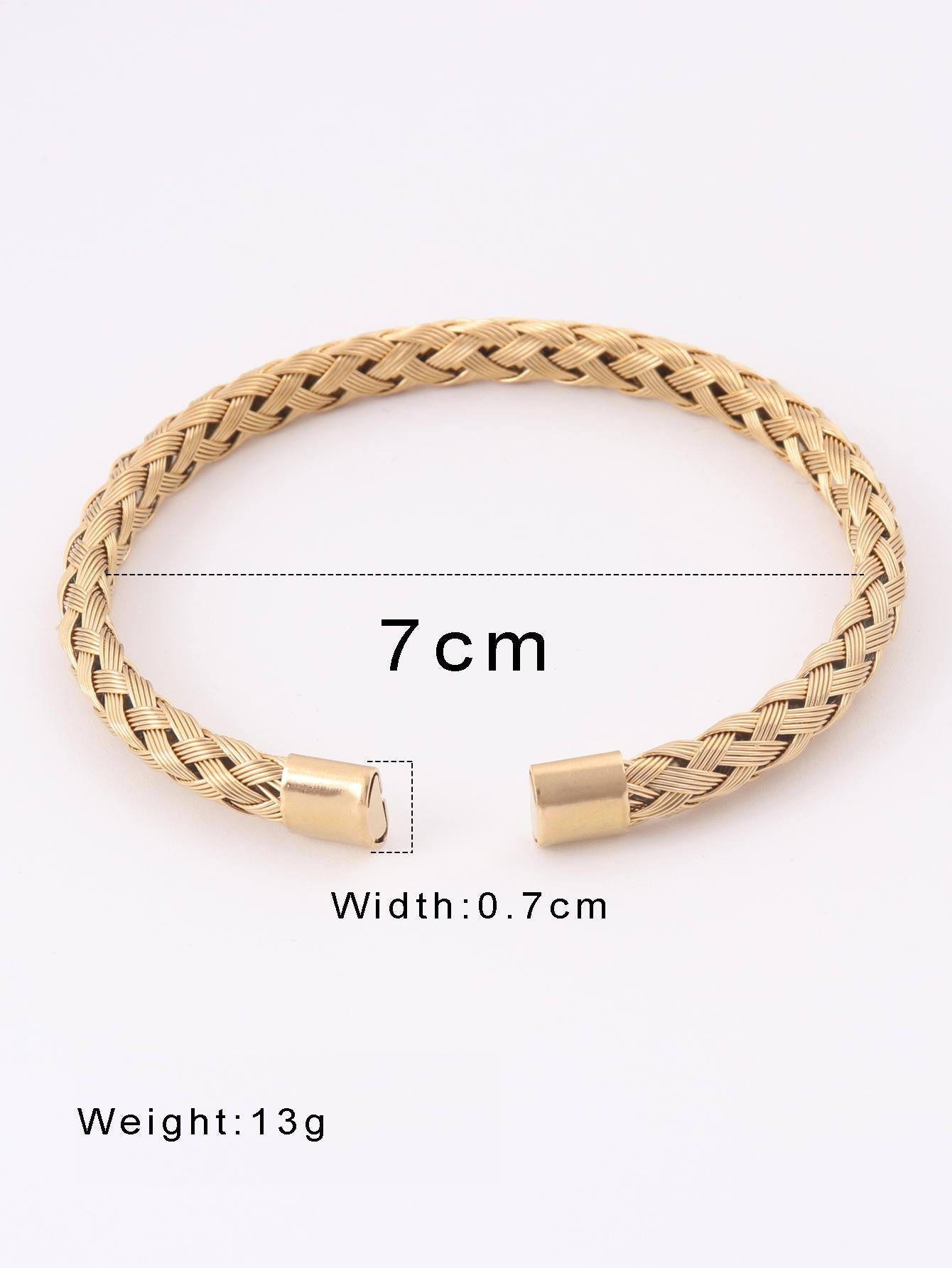 Shein - 1Pc Stainless Steel Braided Design Cuff Bangle