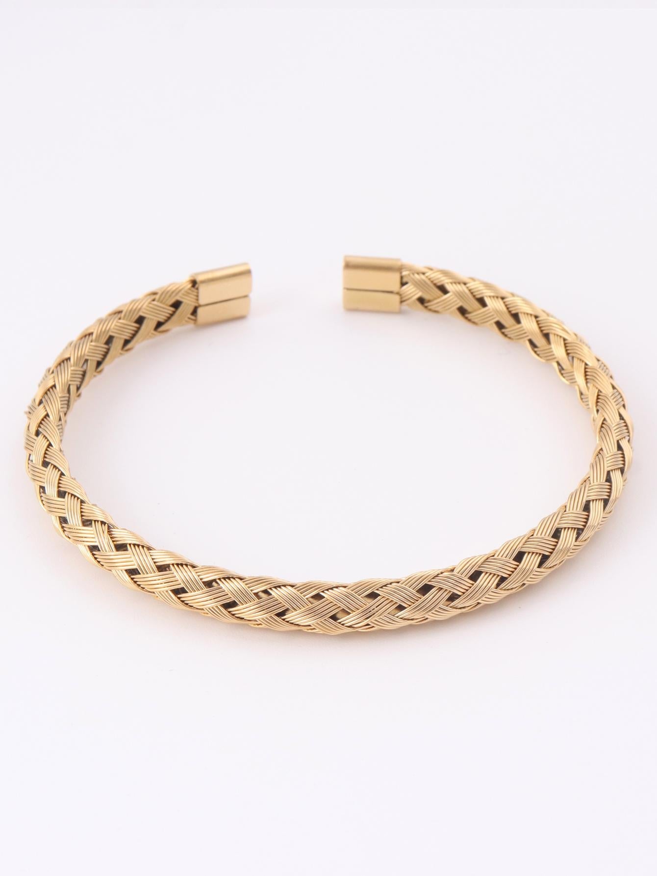 Shein - 1Pc Stainless Steel Braided Design Cuff Bangle