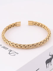 Shein - 1Pc Stainless Steel Braided Design Cuff Bangle