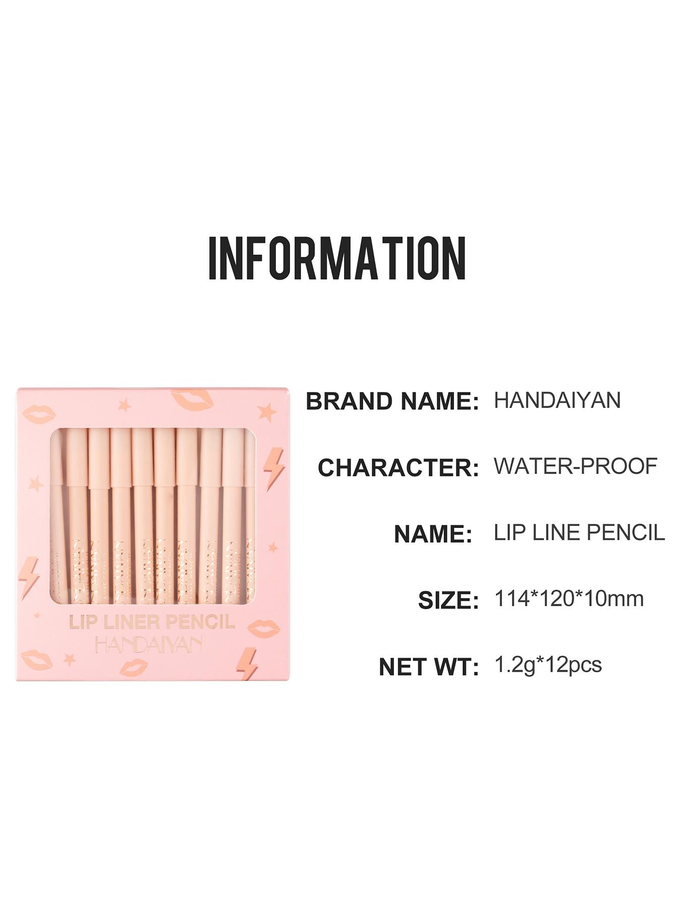 Shein - Matte Lip Liner Kit, 12Pcs/Set Long-Lasting Lip Liner Pencil