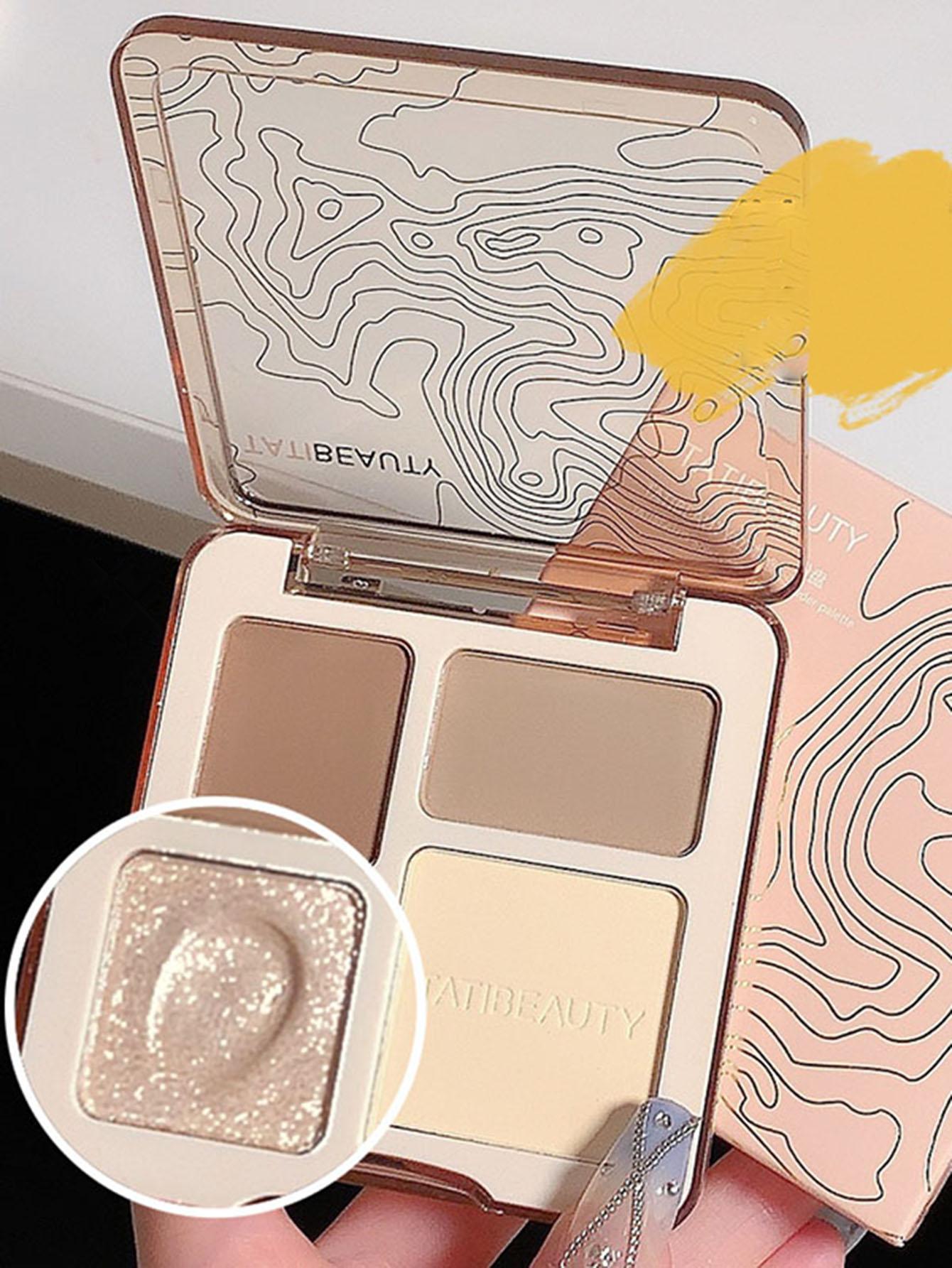 Shein - Face Contour Palette, 1Pc Long-Wearing Waterproof 4-Color Contour Palette Brighten Natural Contouring