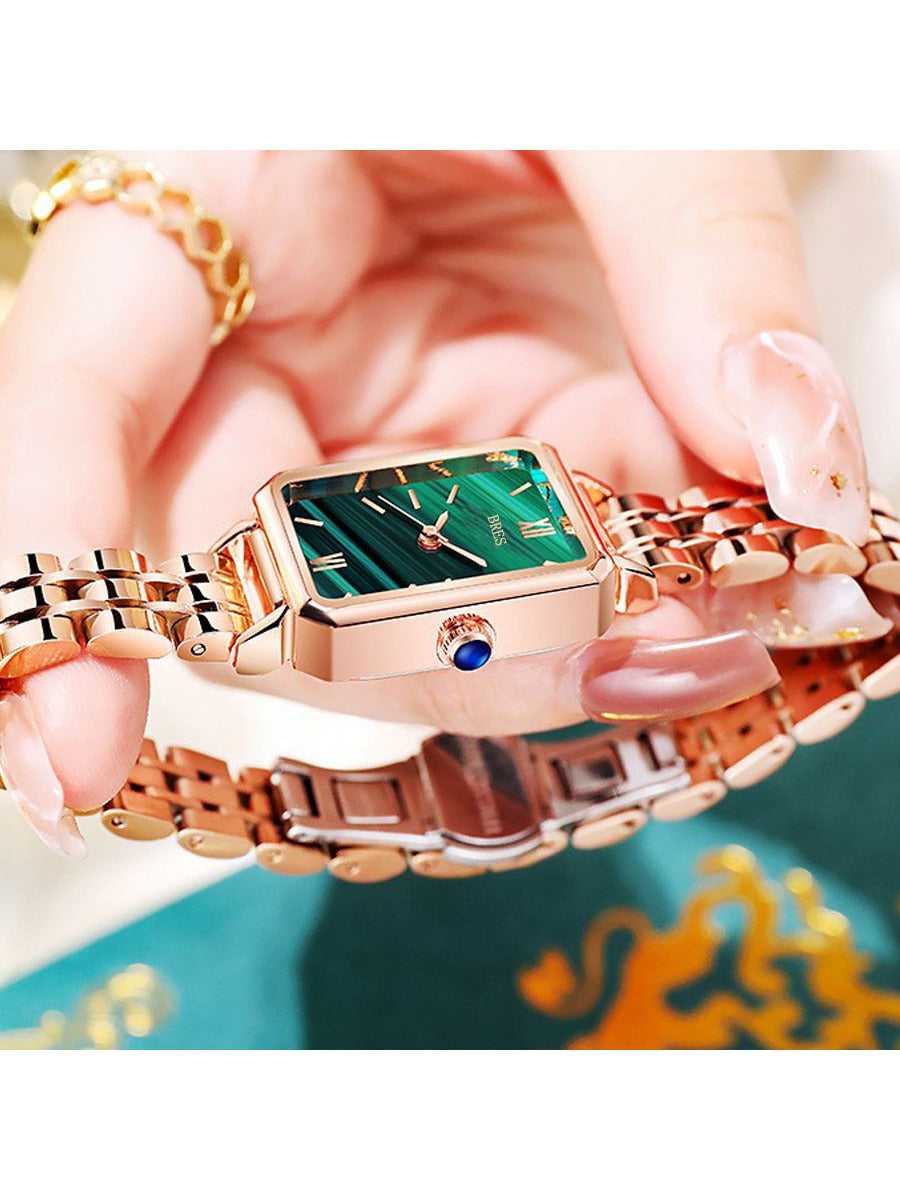 Shein - Women Stainless Steel Strap Fashion Waterproof Square Dial Quartz Watch, For Daily Decoration