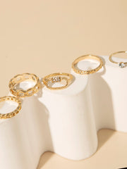 Shein - 5pcs Rhinestone Chain Design Fashion Ring Set Suitable For Women's Daily Wear