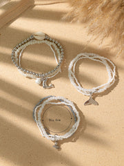 Shein - 3pcs/set Fashion Glass Dolphin Charm Beaded Bracelet For Women For Decoration Party