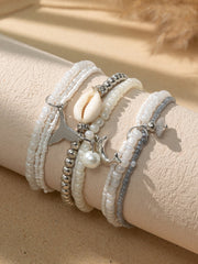 Shein - 3pcs/set Fashion Glass Dolphin Charm Beaded Bracelet For Women For Decoration Party