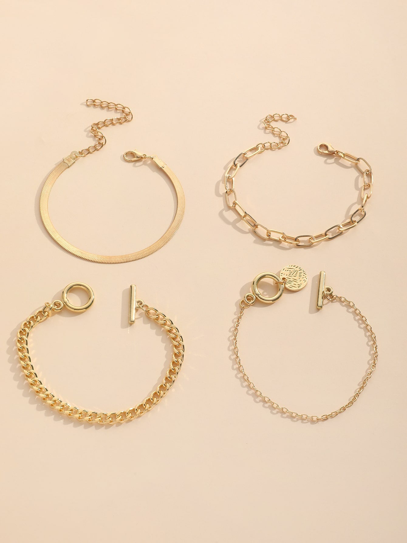 Shein - 4pcs/set Retro & Minimalist Multi-layer Bracelets For Women