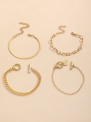 Shein - 4pcs/set Retro & Minimalist Multi-layer Bracelets For Women